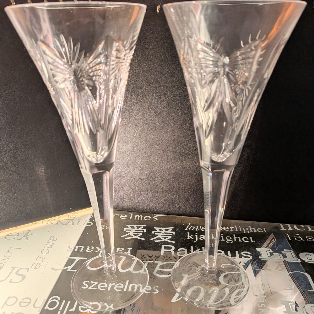 2 Waterford Crystal Champagne Flutes. 9 Inches